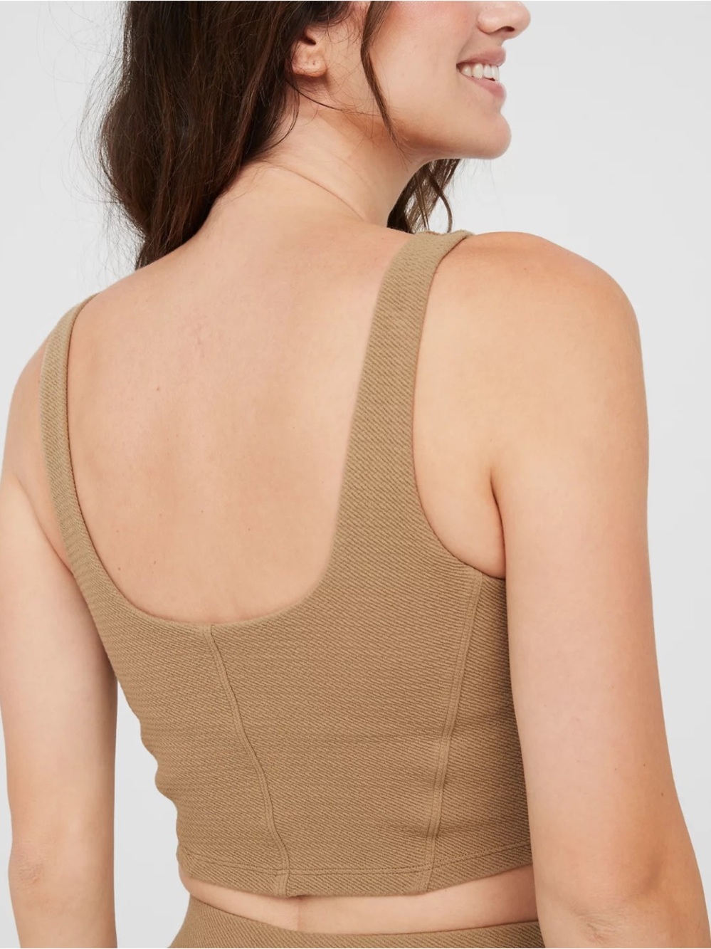 aerie Ribbed Scoop-Back Crop Tank in Camel